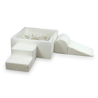 Set Elements + Quadratisches Bällebad 90x90x40cm Bouclé Weiß - Mimii