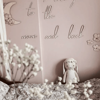 Holztext „Ich liebe dich bis zum Mond und zurück“