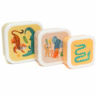 Lunch- & Snackbox-Set mit kopfstehenden Tieren - Petit Monkey