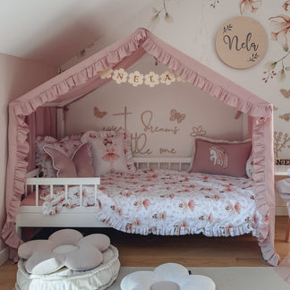 Betthimmel Stoff Musselin mit Rüsche für ein Betthaus