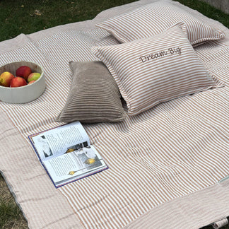 Beige gestreifte XXL Picknickdecke - Picknickmatte 180x150 cm