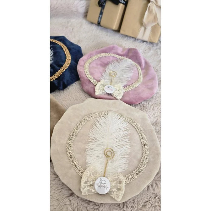 Luxuriöse Piet-Mütze mit Weihnachtsmannstab und Schleife - Rosa Samt - Zoemi Baby