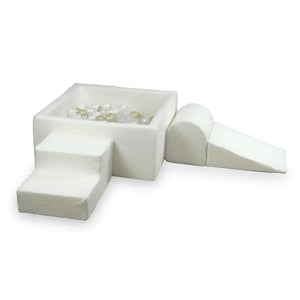 Set Elements + Quadratisches Bällebad 90x90x40cm Bouclé Weiß - Mimii