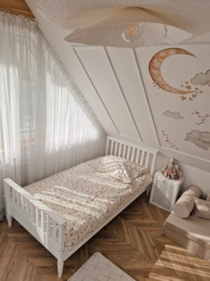 Standardbett Boho mit breitem Rand Weiß - 90x190cm