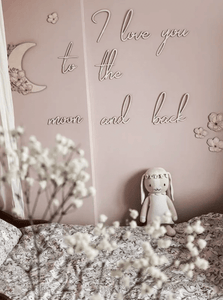 Holztext „Ich liebe dich bis zum Mond und zurück“