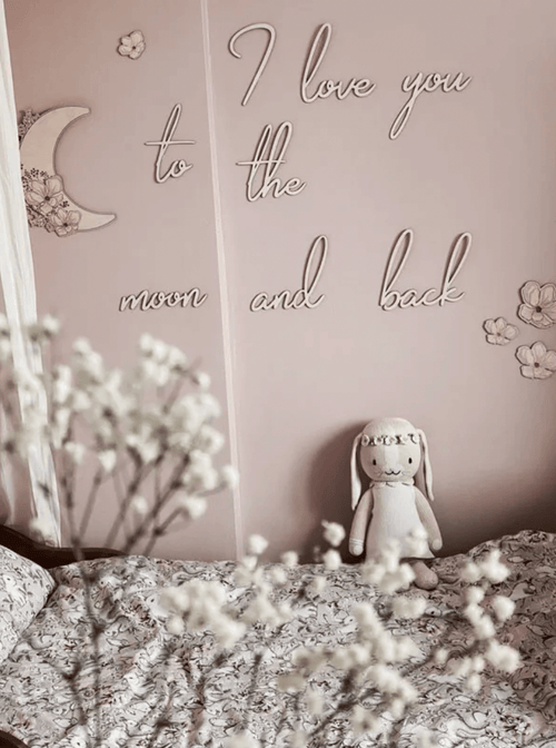 Holztext „Ich liebe dich bis zum Mond und zurück“