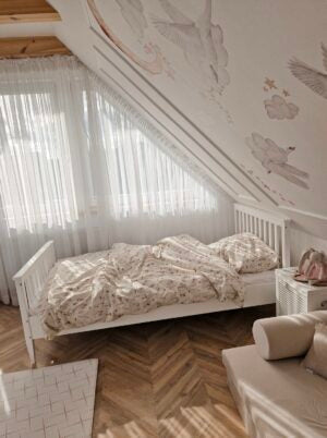 Standardbett Boho mit breitem Rand Weiß - 90x190cm