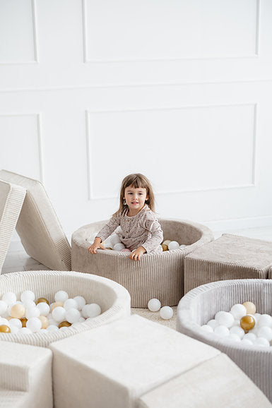 3 Elemente + Bällebad 90 x 30 cm Rippsamt Dunkelbeige