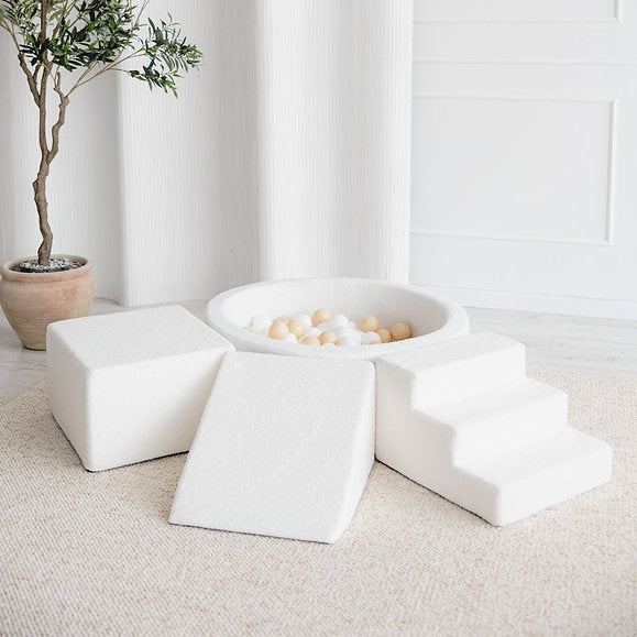 3 Elemente + Bällebad 90 x 30 cm Bouclé Weiß