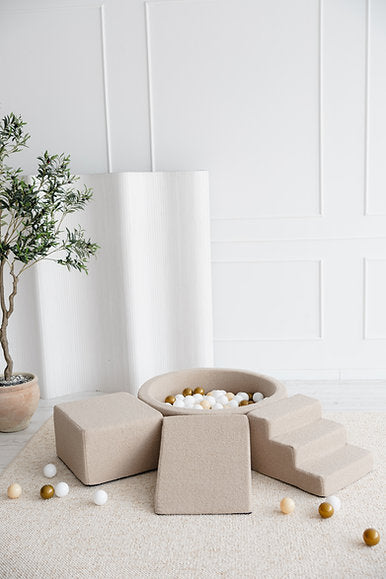 3 Elemente + Bällebad 90 x 30 cm Bouclé Beige