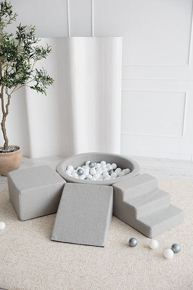 3 Elemente + Bällebad 90 x 30 cm Bouclé Grau