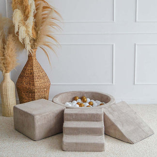 3 Elemente + Bällebad 90 x 30 cm Rippsamt Dunkelbeige