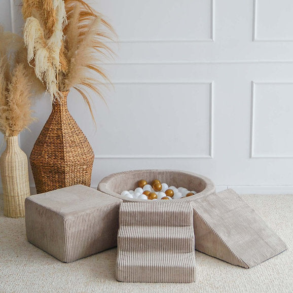 3 Elemente + Bällebad 90 x 30 cm Rippsamt Dunkelbeige