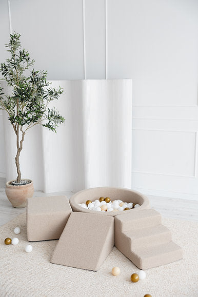 3 Elemente + Bällebad 90 x 30 cm Bouclé Beige