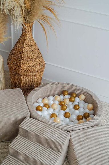 3 Elemente + Bällebad 90 x 30 cm Rippsamt Dunkelbeige