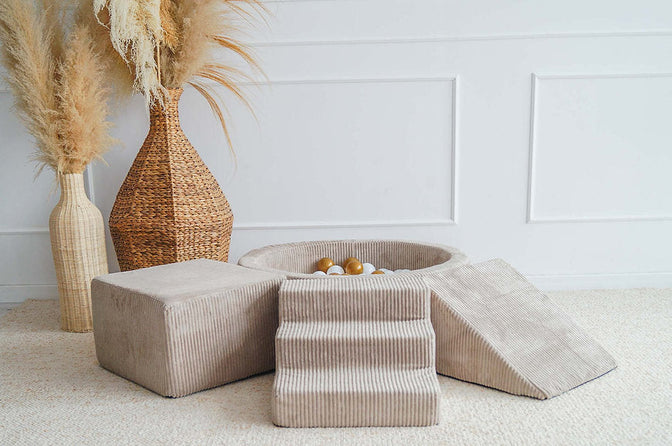 3 Elemente + Bällebad 90 x 30 cm Rippsamt Dunkelbeige