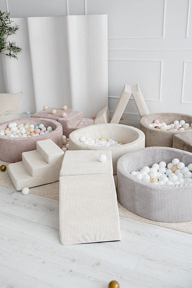 3 Elemente + Bällebad 90 x 30 cm Rippsamt Dunkelbeige