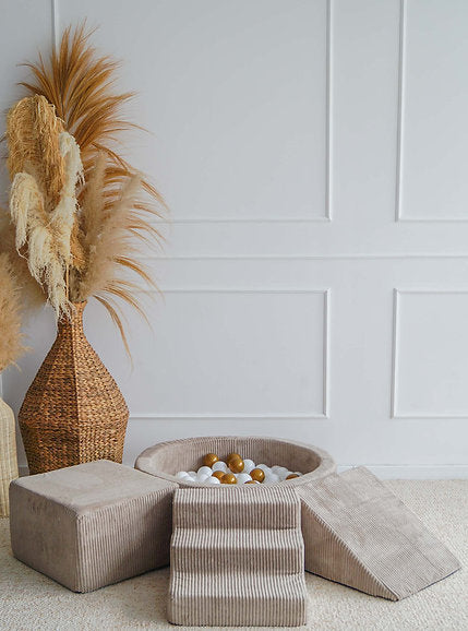 3 Elemente + Bällebad 90 x 30 cm Rippsamt Dunkelbeige