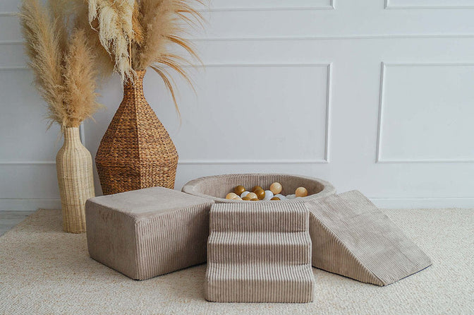 3 Elemente + Bällebad 90 x 30 cm Rippsamt Dunkelbeige