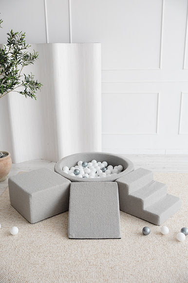 3 Elemente + Bällebad 90 x 30 cm Bouclé Grau