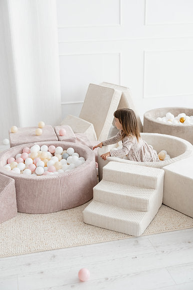 3 Elemente + Bällebad 90 x 30 cm Rippsamt Dunkelbeige