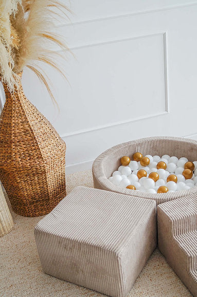 3 Elemente + Bällebad 90 x 30 cm Rippsamt Dunkelbeige