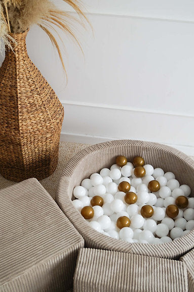 3 Elemente + Bällebad 90 x 30 cm Rippsamt Dunkelbeige