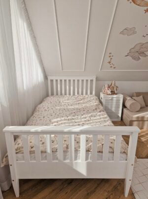 Standardbett Boho mit breitem Rand Weiß - 90x190cm