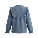 Your Wishes - Rib Denim Ruﬄe Blouse