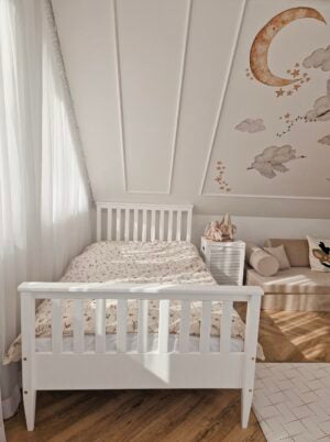 Standardbett Boho mit breitem Rand Weiß - 90x190cm