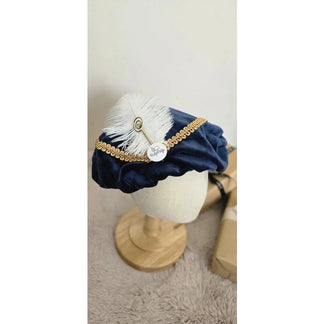 Luxuriöse Weihnachtsmannmütze mit Stab - Blauer Samt - Zoemi Baby