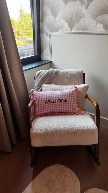 Kussen Katoen Ruit - Roze met naam of eigen inscriptie