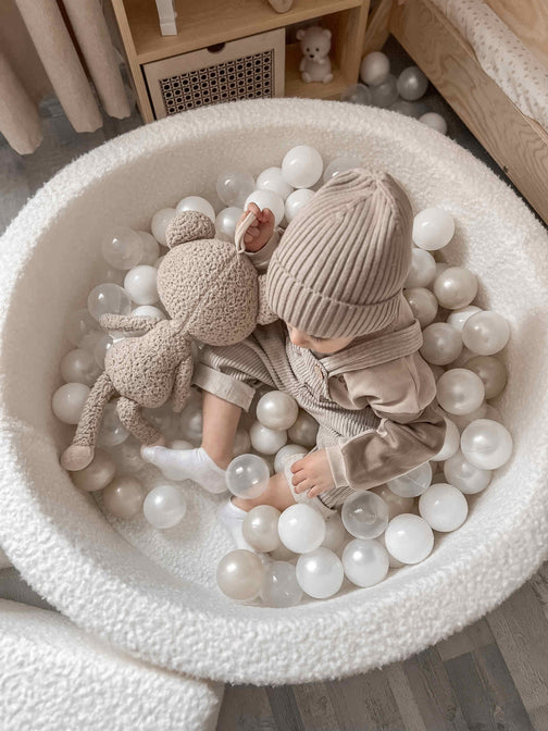 Bällebad Bouclé 110 x 110 x 40 cm Weiß - Mimii
