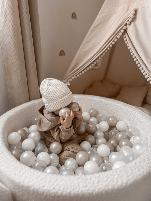 Bällebad Bouclé 110 x 110 x 40 cm Weiß - Mimii