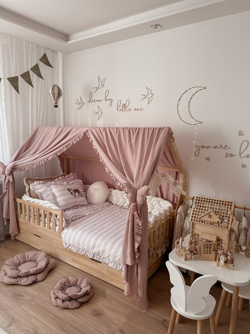 Betthimmel Musselin mit Rüsche für ein Betthaus