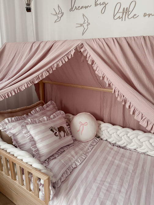 Betthimmel Musselin mit Rüsche für ein Betthaus