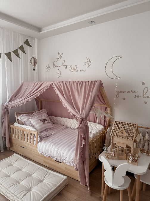 Betthimmel Musselin mit Rüsche für ein Betthaus