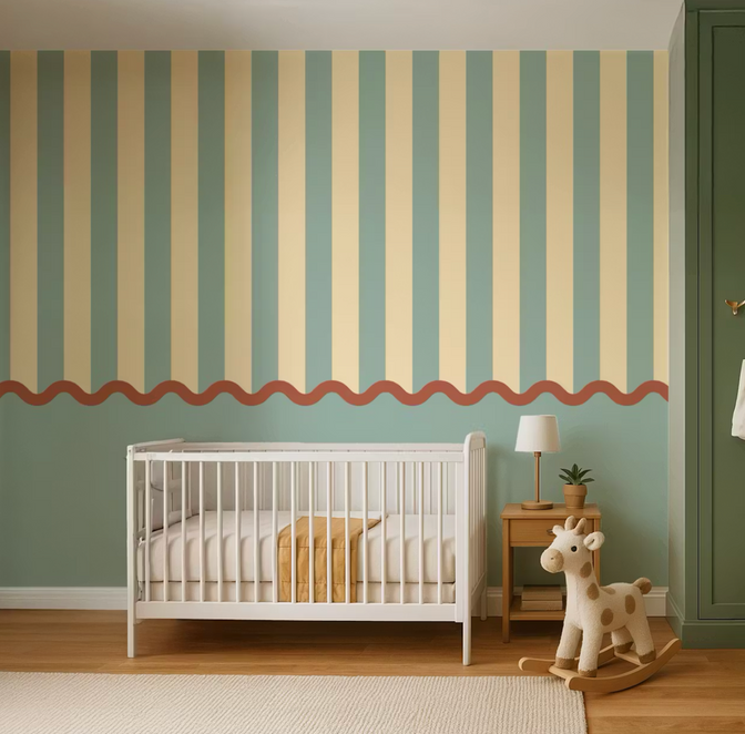 Strepen en Geschulpt Behang Blauw & Rood - Happy Wall