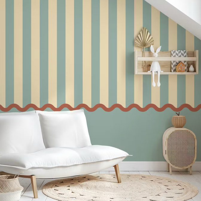 Strepen en Geschulpt Behang Blauw & Rood - Happy Wall
