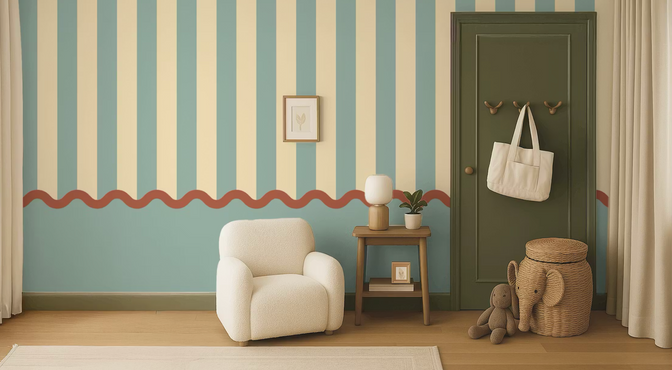 Strepen en Geschulpt Behang Blauw & Rood - Happy Wall