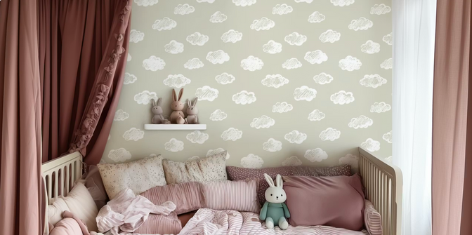 Krijt Wolkjes Behang Dove Grey - Happy Wall