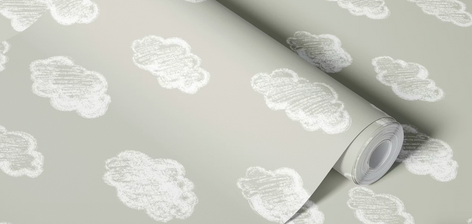 Krijt Wolkjes Behang Dove Grey - Happy Wall