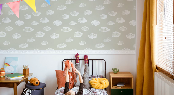 Krijt Wolkjes Behang Dove Grey - Happy Wall