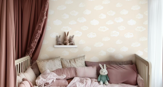Krijt Wolkjes Behang Beige - Happy Wall