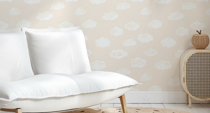 Krijt Wolkjes Behang Beige - Happy Wall