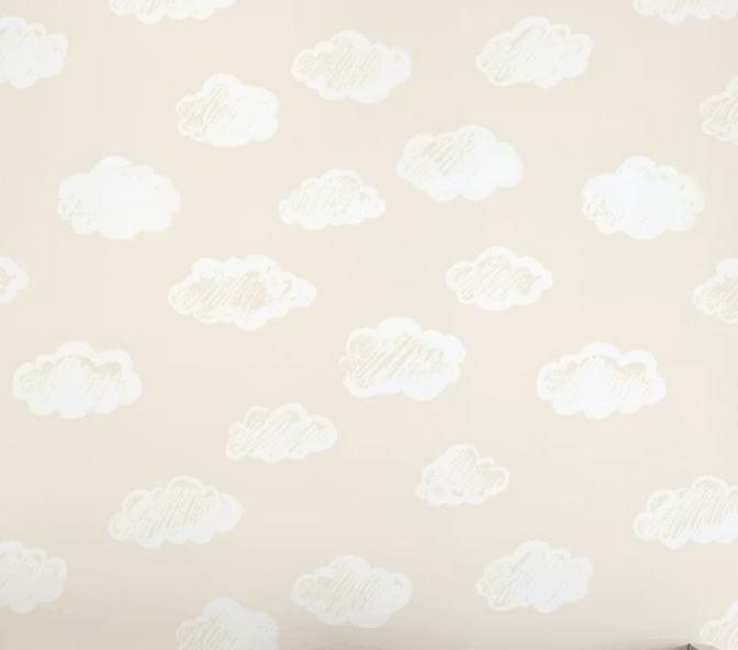 Krijt Wolkjes Behang Beige - Happy Wall