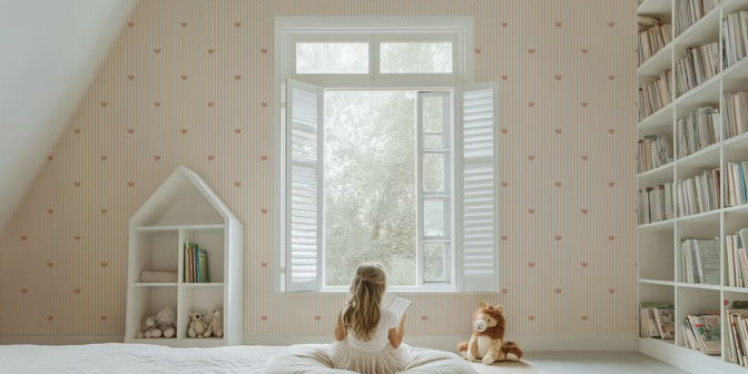 Roze Hartjes Gestreept Behang - Happy Wall
