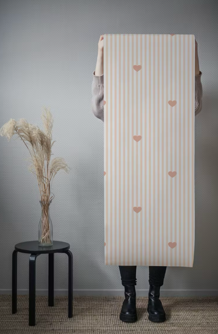 Roze Hartjes Gestreept Behang - Happy Wall