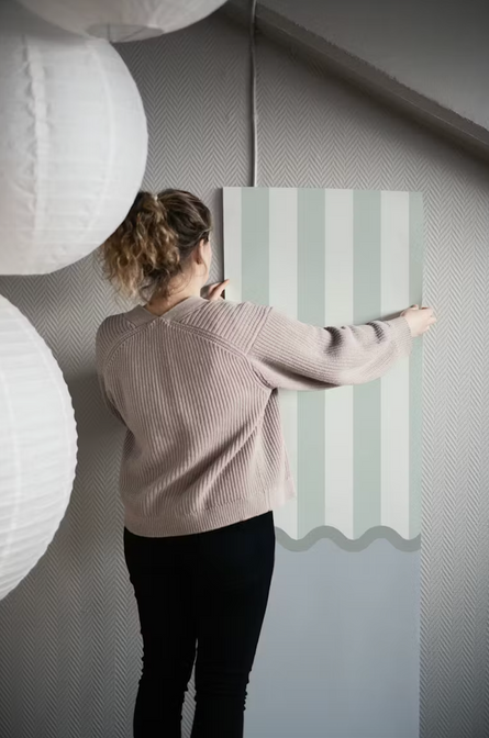 Strepen en Geschulpt Behang Blauw & Wit - Happy Wall