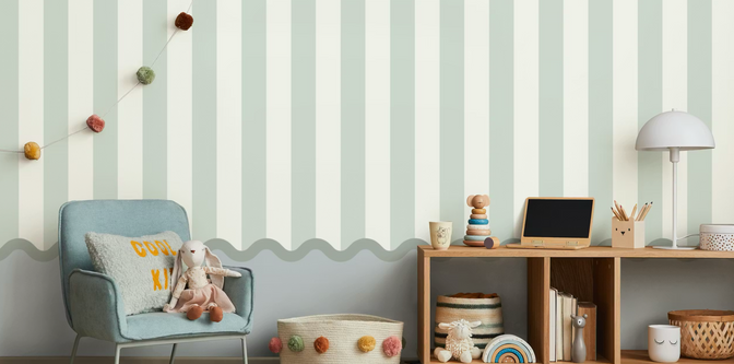 Strepen en Geschulpt Behang Blauw & Wit - Happy Wall